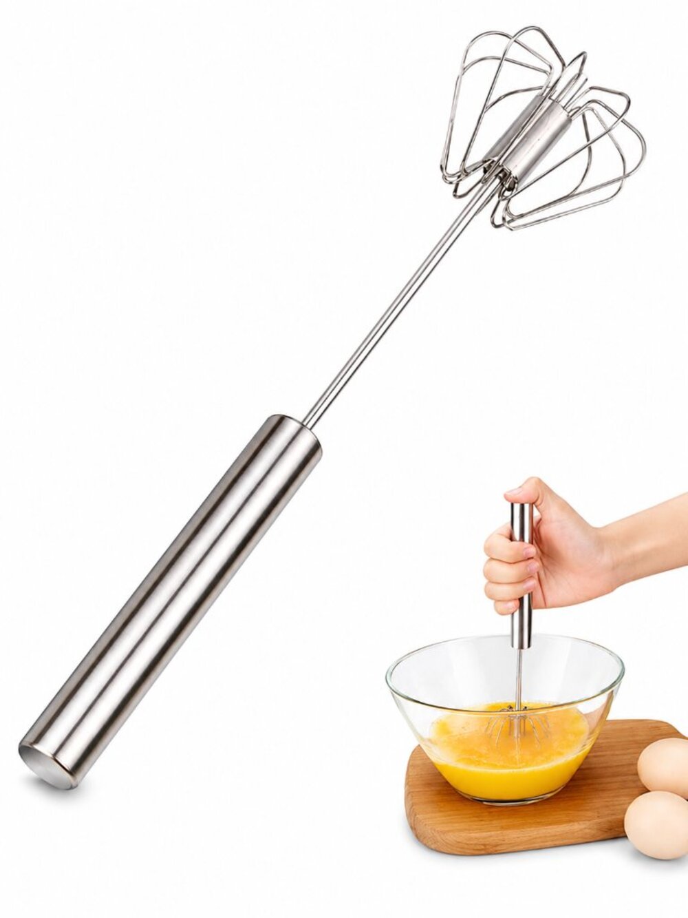 Handheld Mixer, Stainless Steel Semi-Automatic Whisk Rotating Semi-Automatic Egg